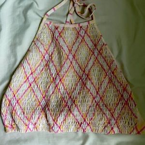 pink yellow and white crop top